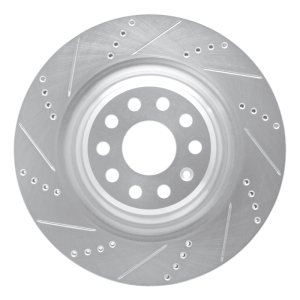 Tesla Model S Brake Rotor (1) - Rear Left - R1 Concepts - Drilled & Slotted - Silver - `12-`21